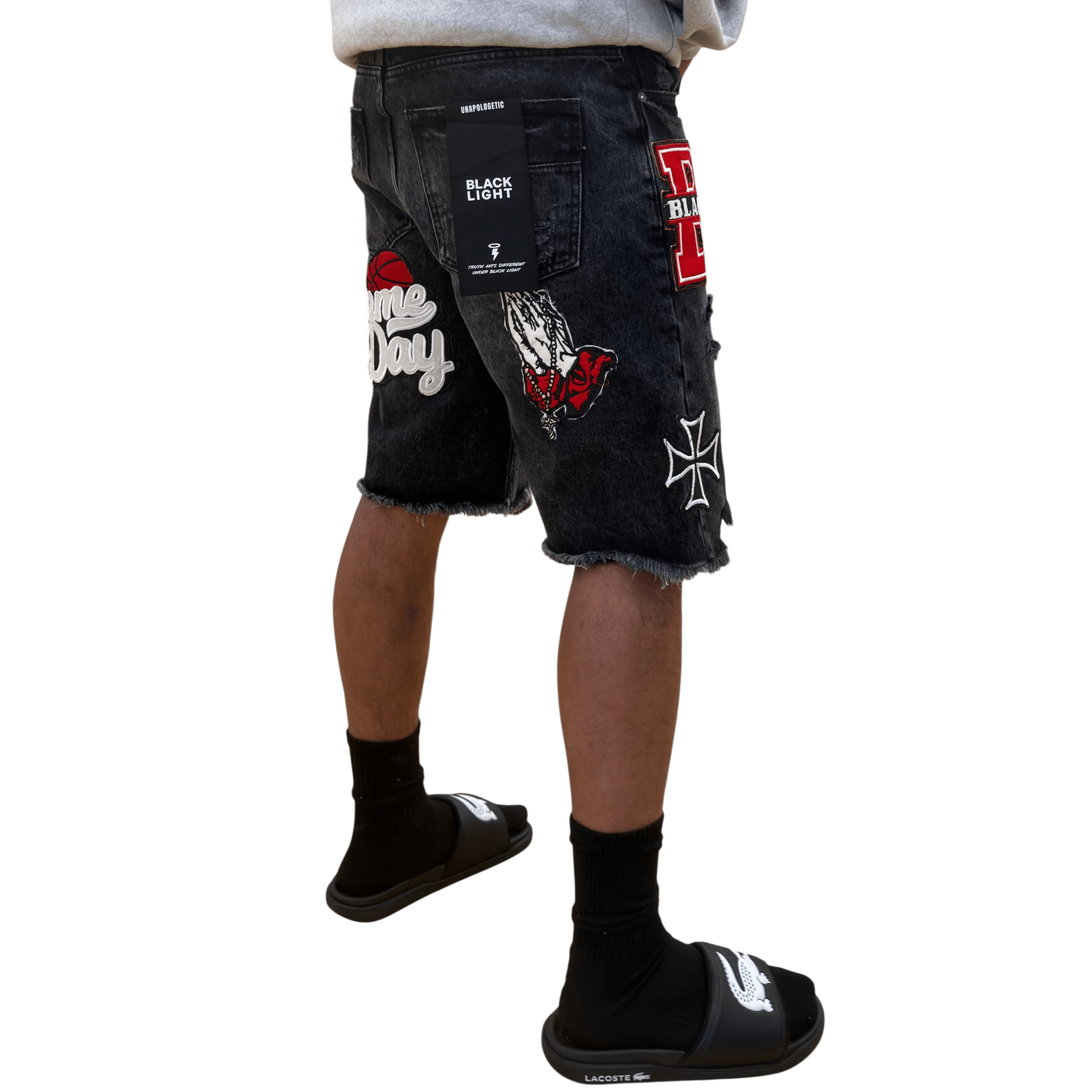 Black Light patched and ripped denim shorts - SHORTS - Cityswagusa.com