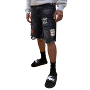Black Light patched and ripped denim shorts - SHORTS - Cityswagusa.com