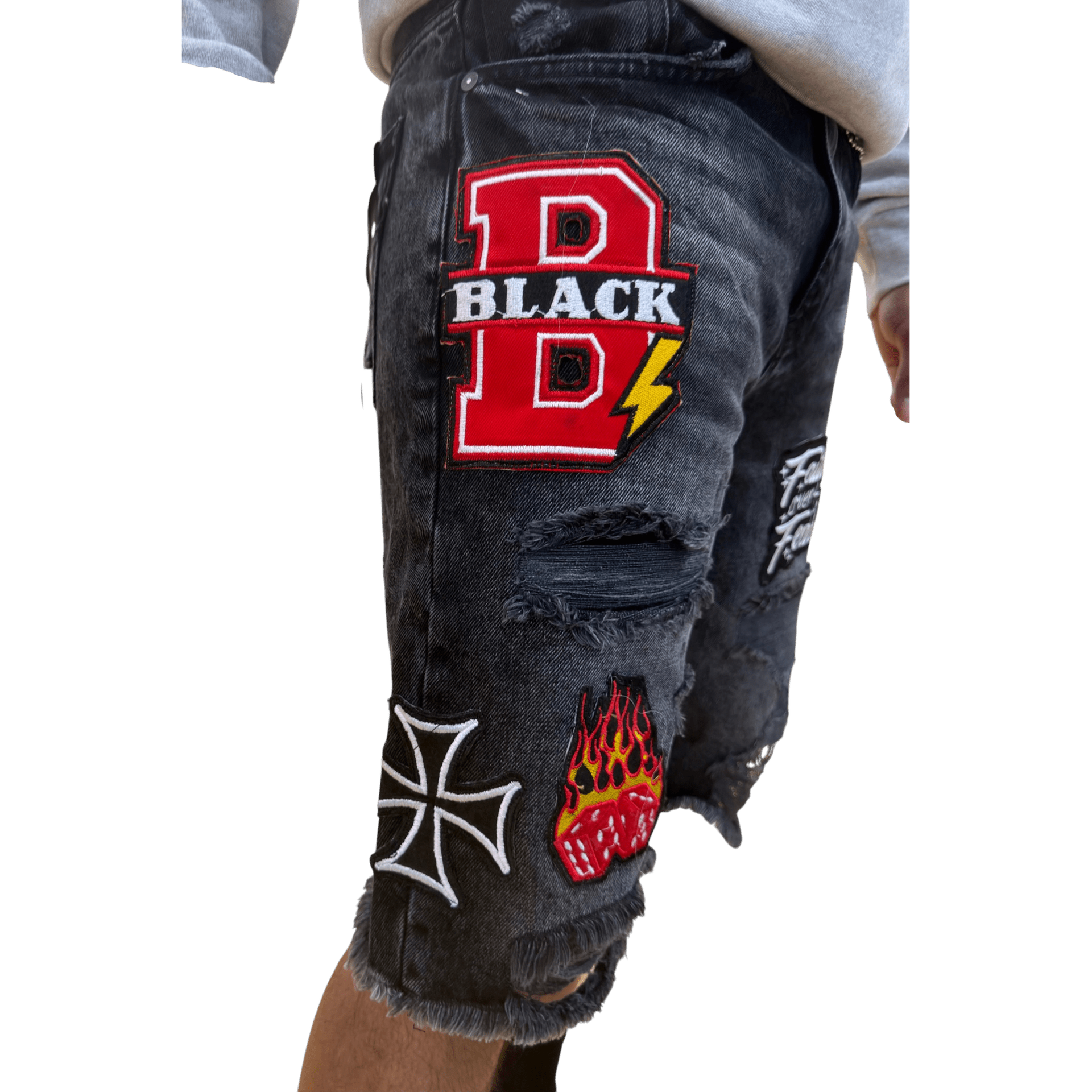 Black Light patched and ripped denim shorts - SHORTS - Cityswagusa.com