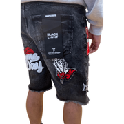 Black Light patched and ripped denim shorts - SHORTS - Cityswagusa.com