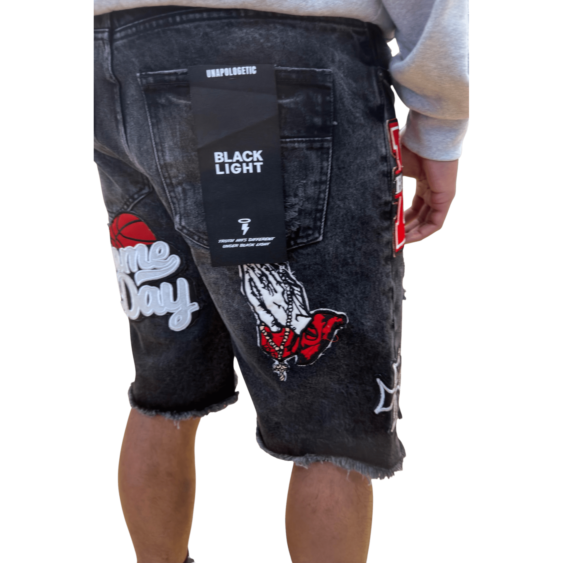 Black Light patched and ripped denim shorts - SHORTS - Cityswagusa.com