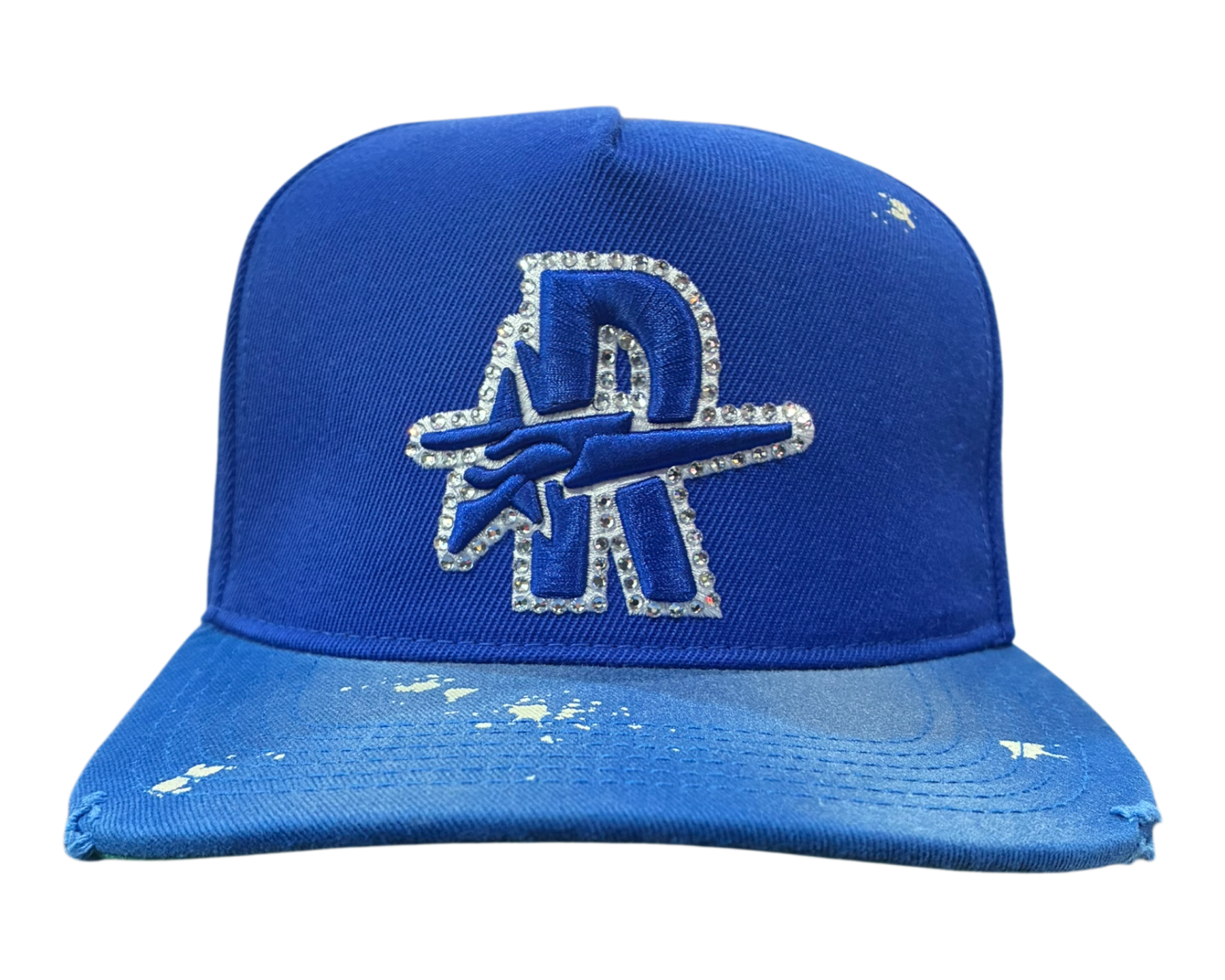 Roughplay rhinestone logo paint splatter snapback hat by ROUGH PLAY