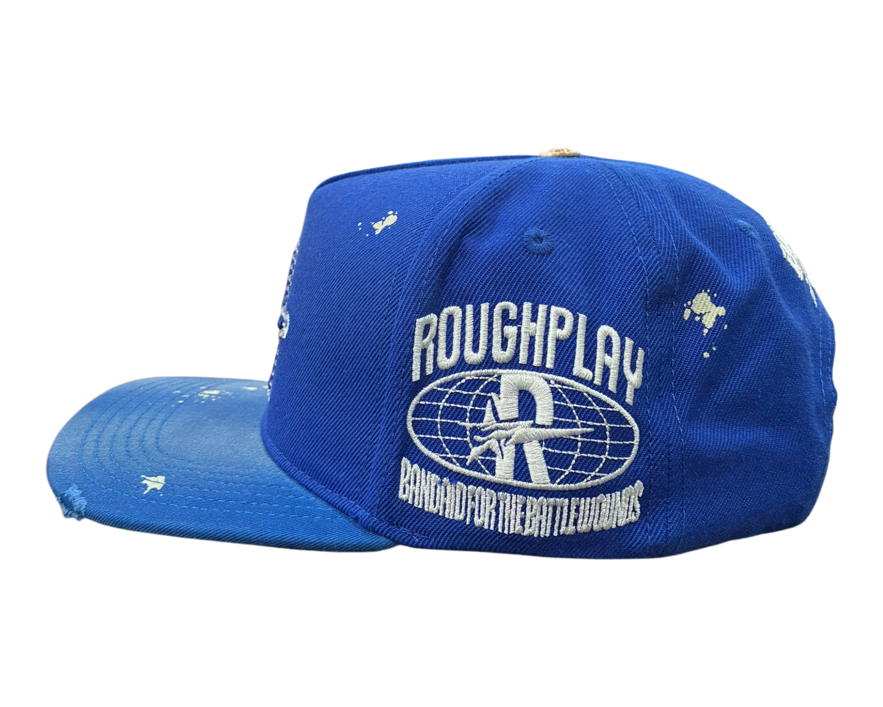 Roughplay rhinestone logo paint splatter snapback hat by ROUGH PLAY