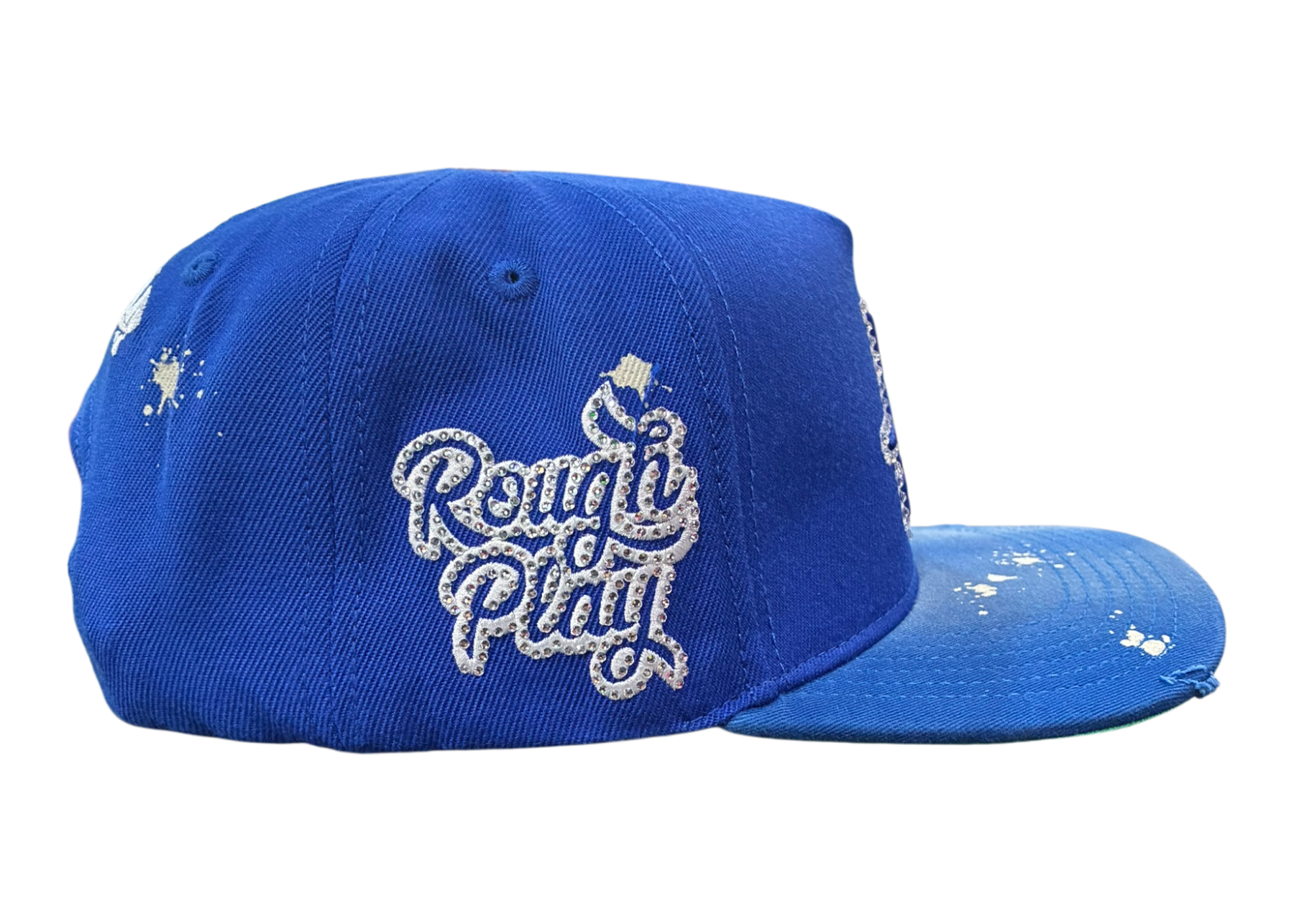 Roughplay rhinestone logo paint splatter snapback hat by ROUGH PLAY