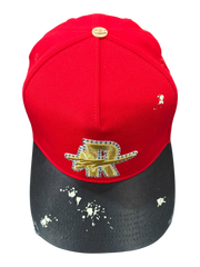 Roughplay rhinestone logo paint splatter snapback hat by ROUGH PLAY