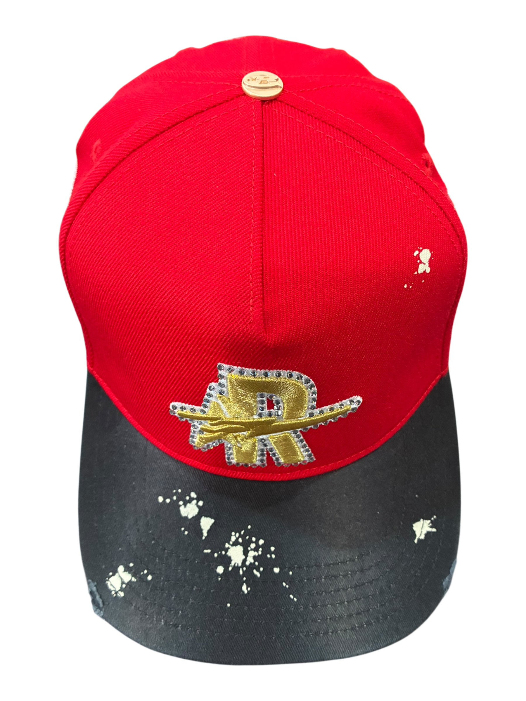 Roughplay rhinestone logo paint splatter snapback hat by ROUGH PLAY