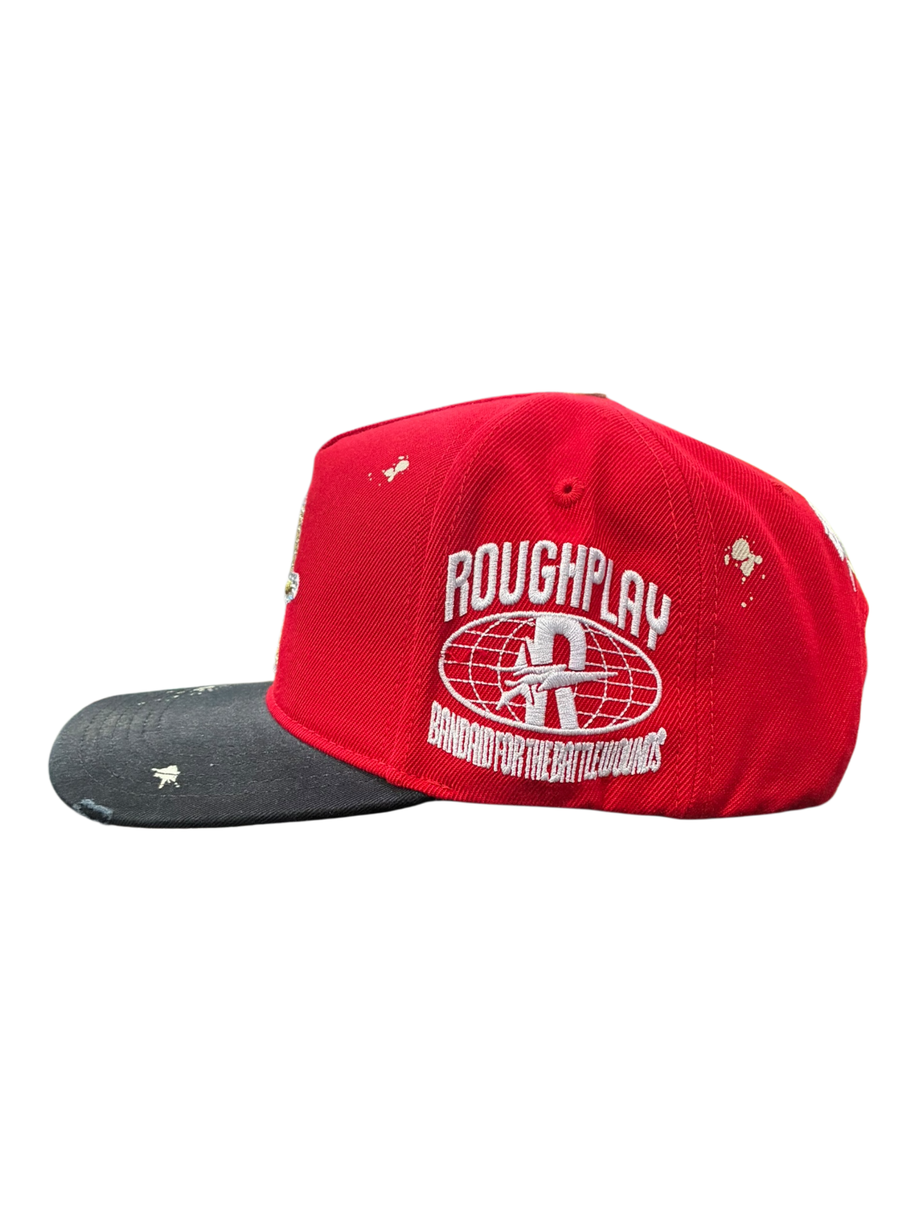 Roughplay rhinestone logo paint splatter snapback hat by ROUGH PLAY