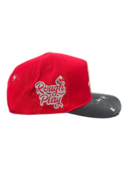 Roughplay rhinestone logo paint splatter snapback hat by ROUGH PLAY