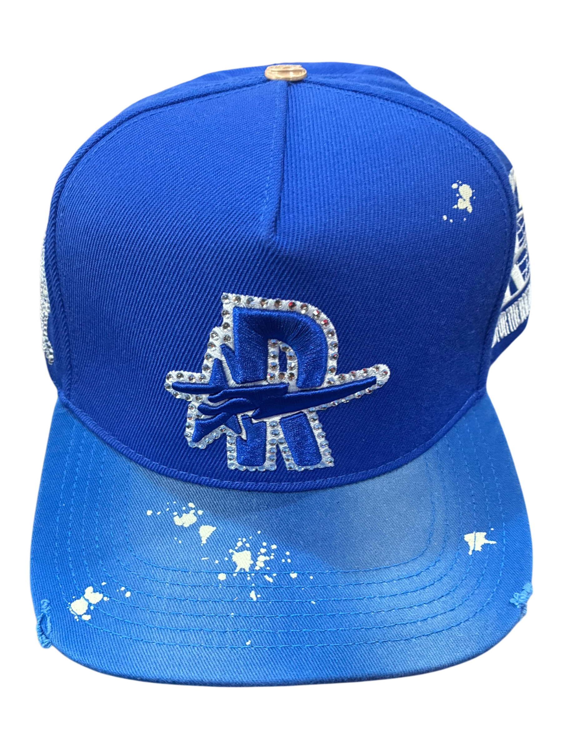 Roughplay rhinestone logo paint splatter snapback hat by ROUGH PLAY