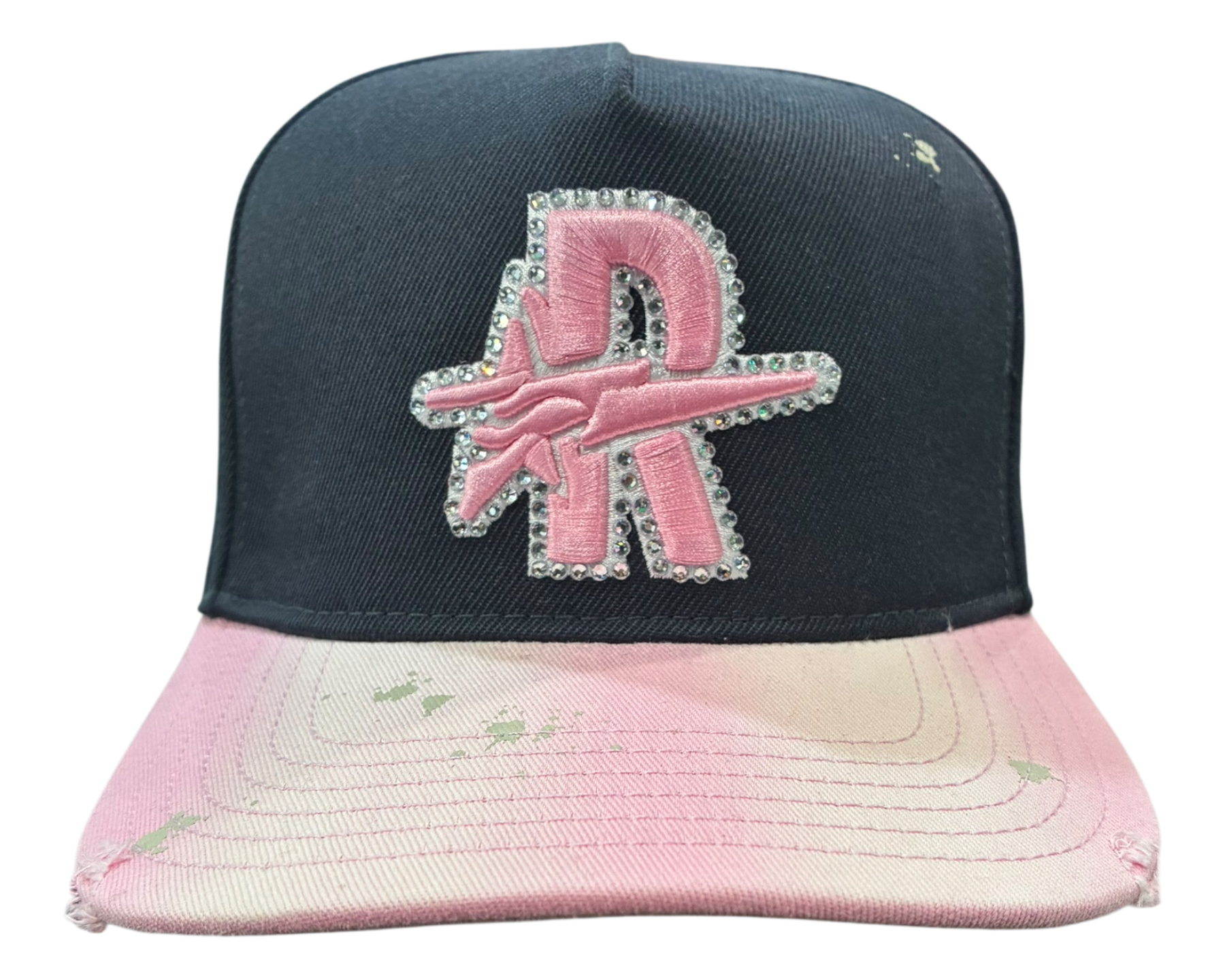 Roughplay rhinestone logo paint splatter snapback hat by ROUGH PLAY