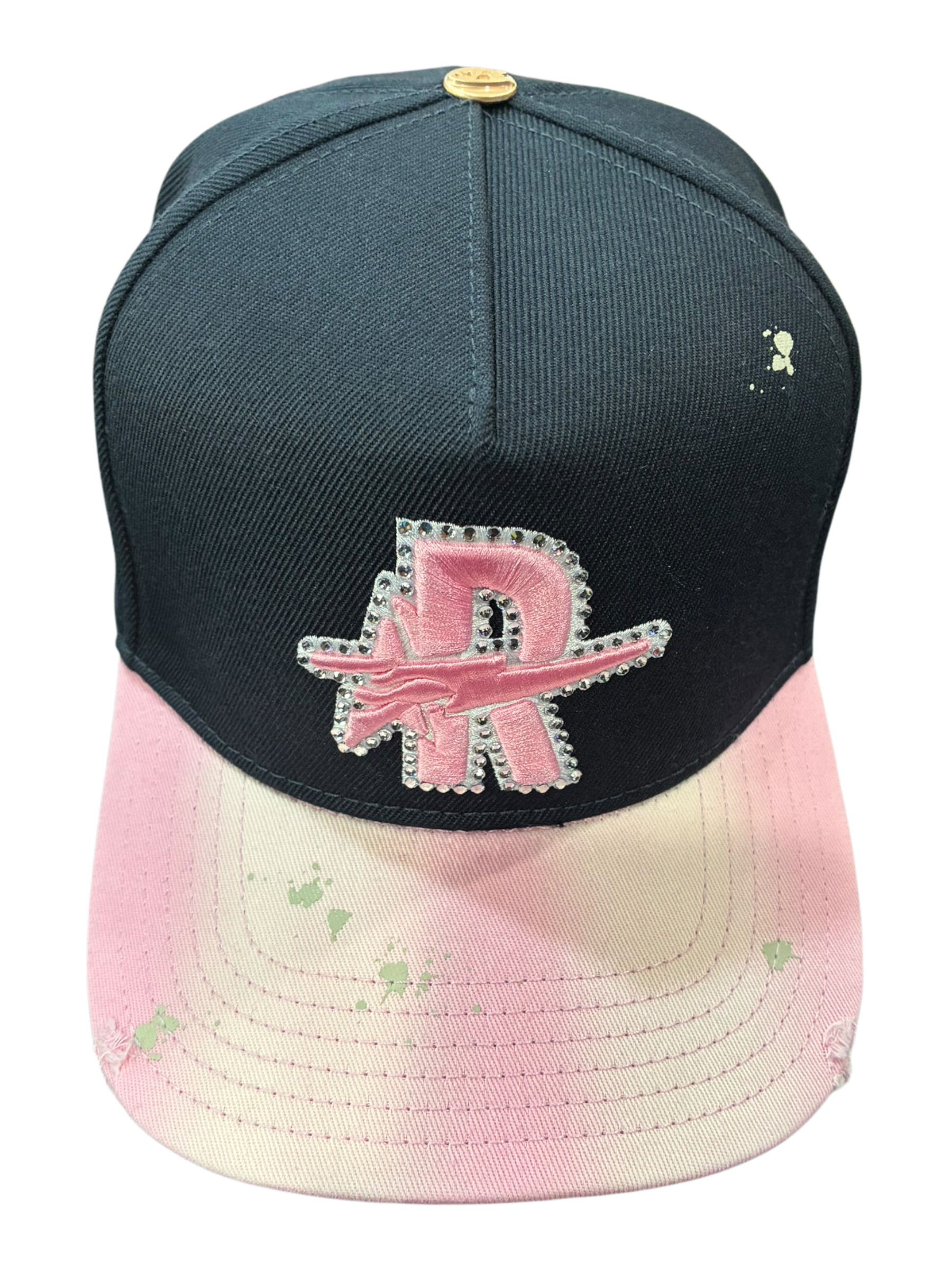 Roughplay rhinestone logo paint splatter snapback hat by ROUGH PLAY
