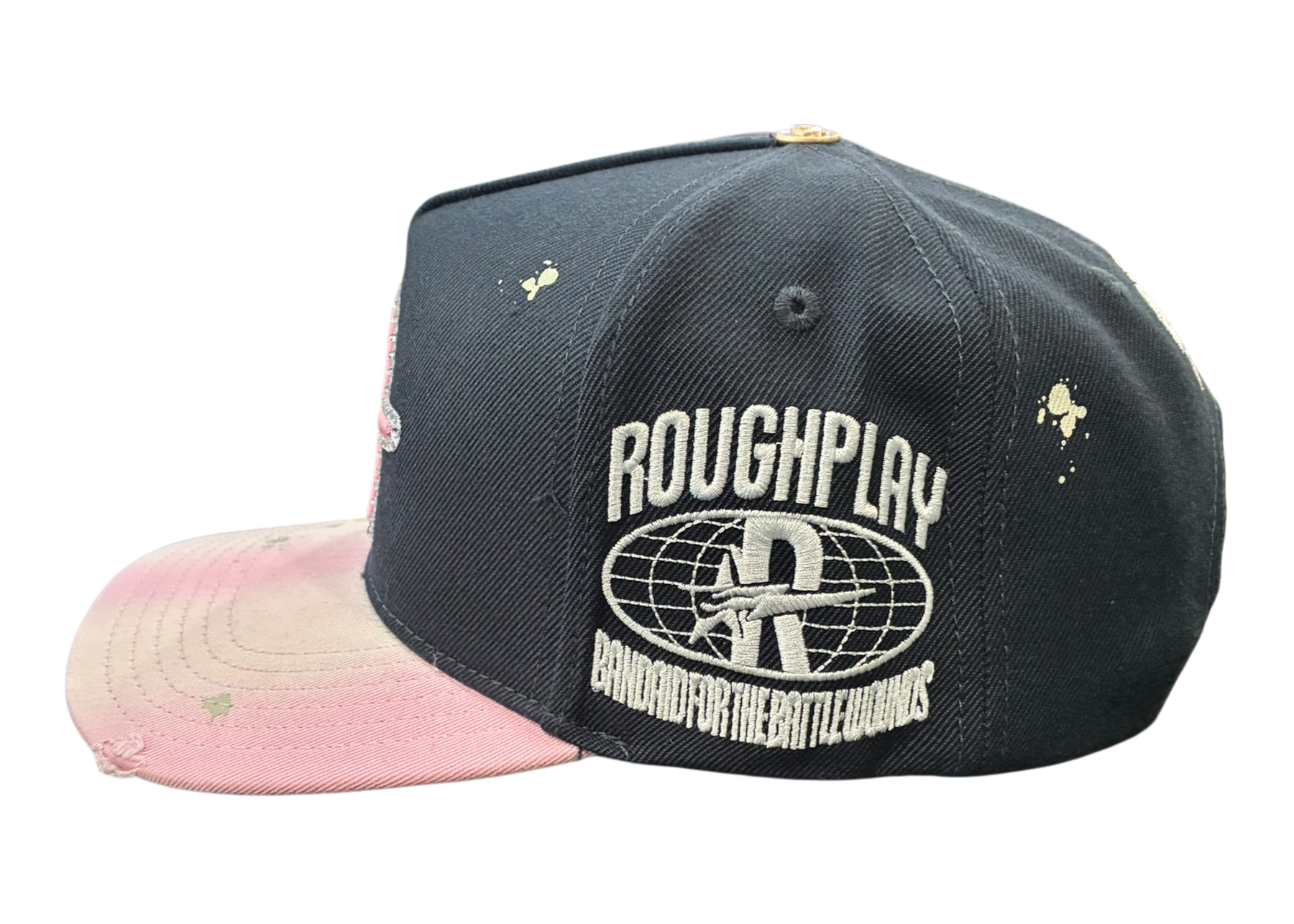 Roughplay rhinestone logo paint splatter snapback hat by ROUGH PLAY