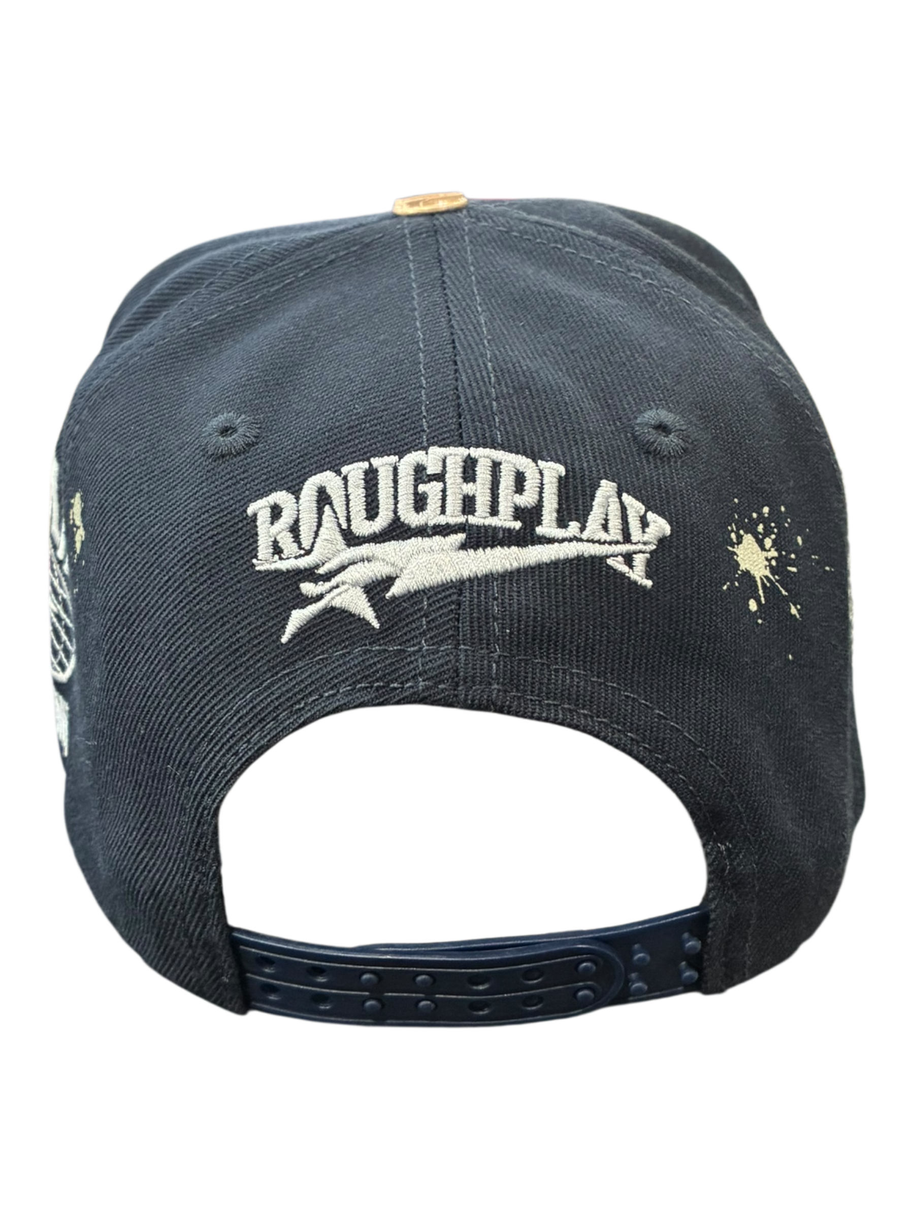 Roughplay rhinestone logo paint splatter snapback hat by ROUGH PLAY
