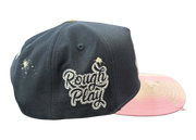 Roughplay rhinestone logo paint splatter snapback hat by ROUGH PLAY