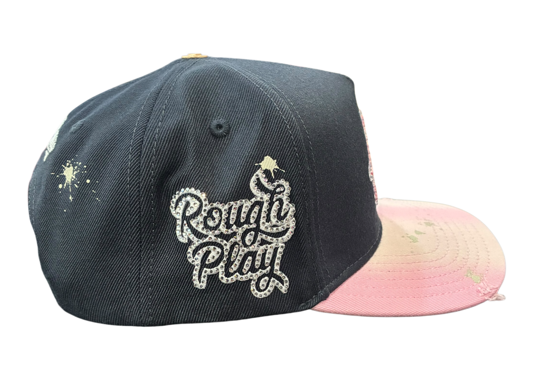 Roughplay rhinestone logo paint splatter snapback hat by ROUGH PLAY