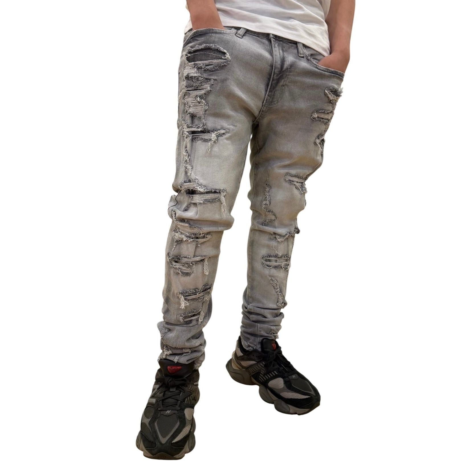 Dash slim fit heavy distressed denim - DENIM - Cityswagusa.com