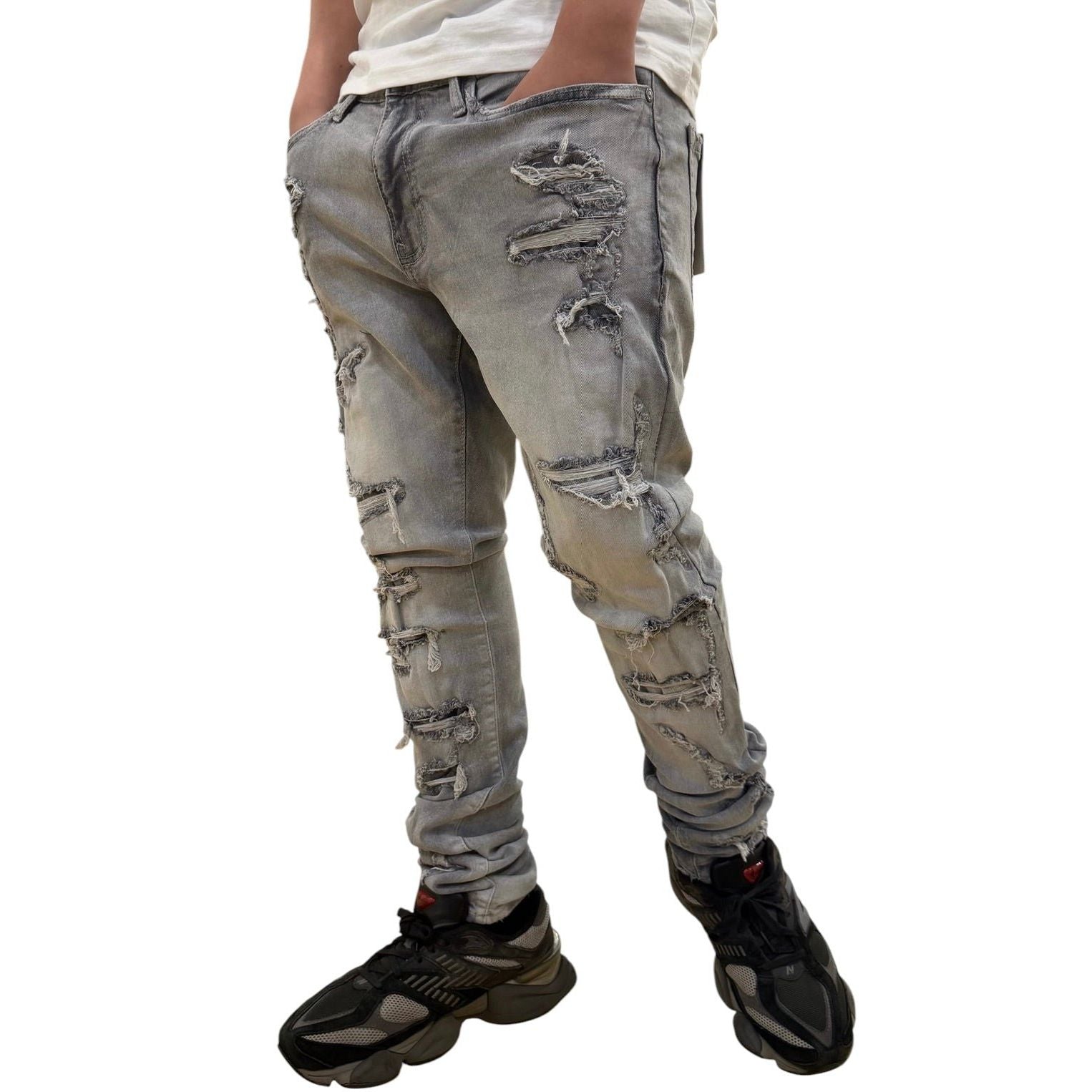 Dash slim fit heavy distressed denim - DENIM - Cityswagusa.com