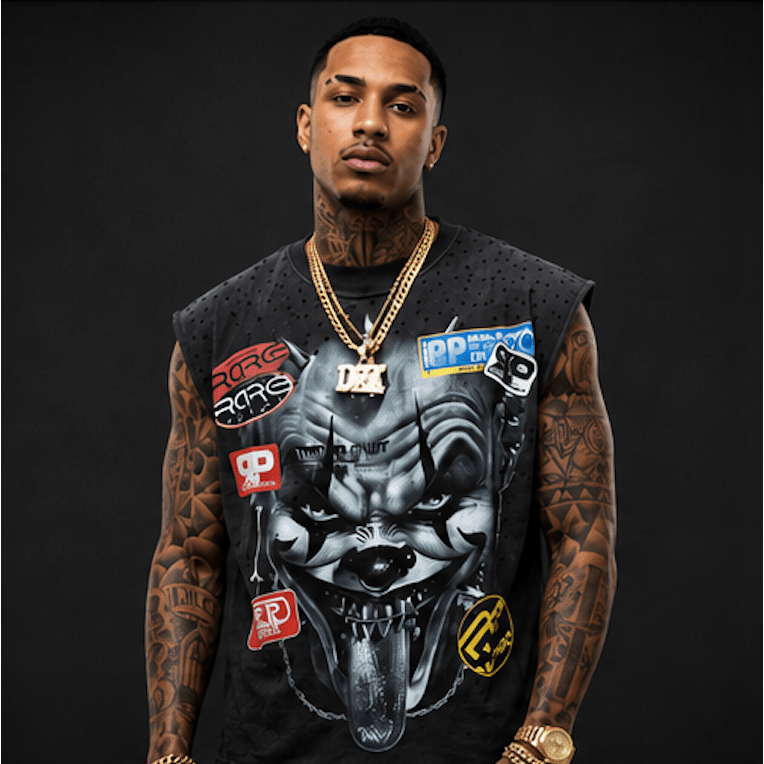 Rare Peace clown rhinestone cut off sleeves t-shirt - T-SHIRT - Cityswagusa.com