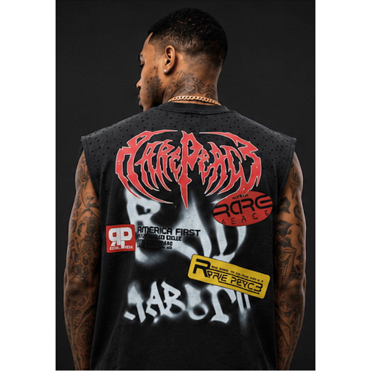 Rare Peace clown rhinestone cut off sleeves t-shirt - T-SHIRT - Cityswagusa.com
