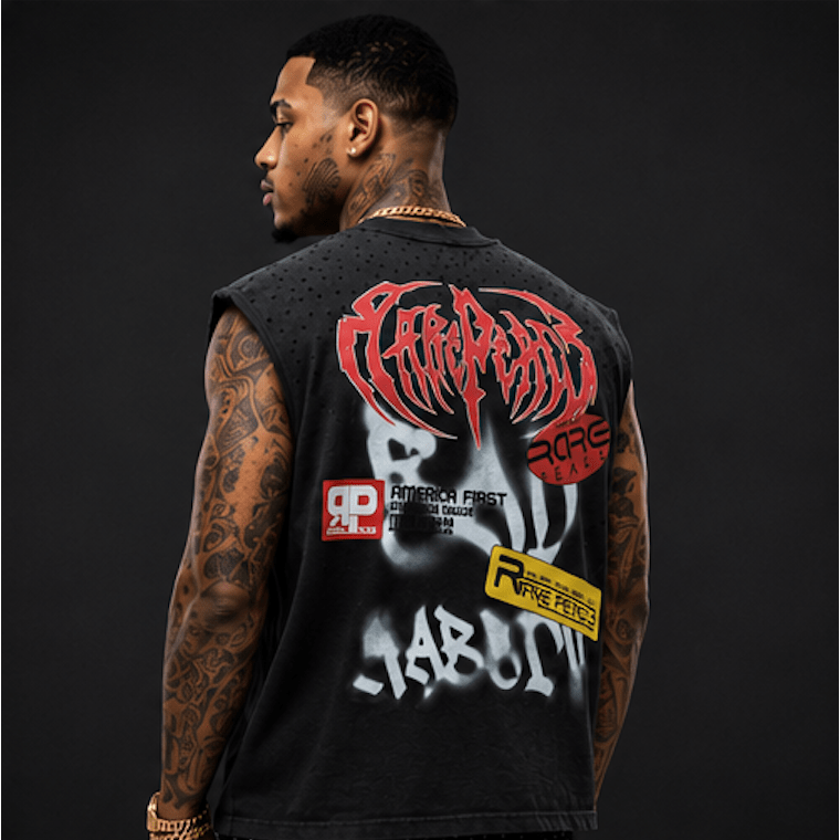 Rare Peace clown rhinestone cut off sleeves t-shirt - T-SHIRT - Cityswagusa.com