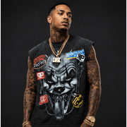 Rare Peace clown rhinestone cut off sleeves t-shirt - T-SHIRT - Cityswagusa.com