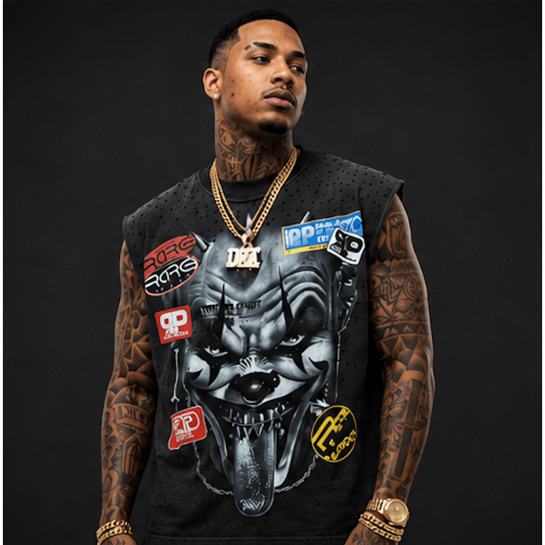 Rare Peace clown rhinestone cut off sleeves t-shirt - T-SHIRT - Cityswagusa.com