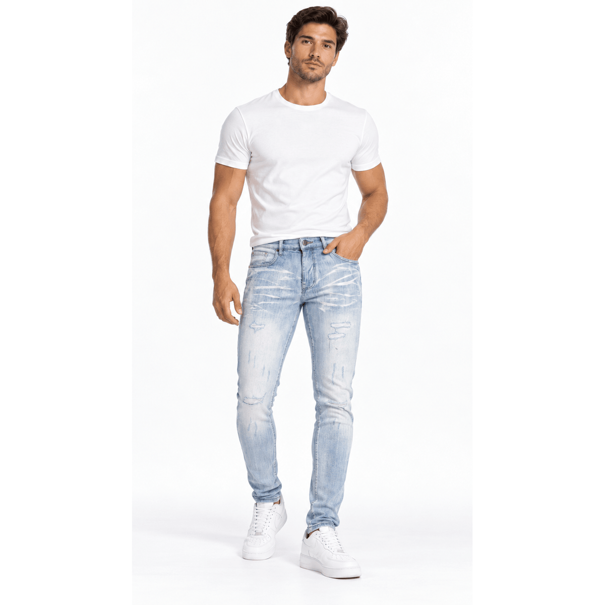 Dztr light distressed skinny fit denim - DENIM - Cityswagusa.com