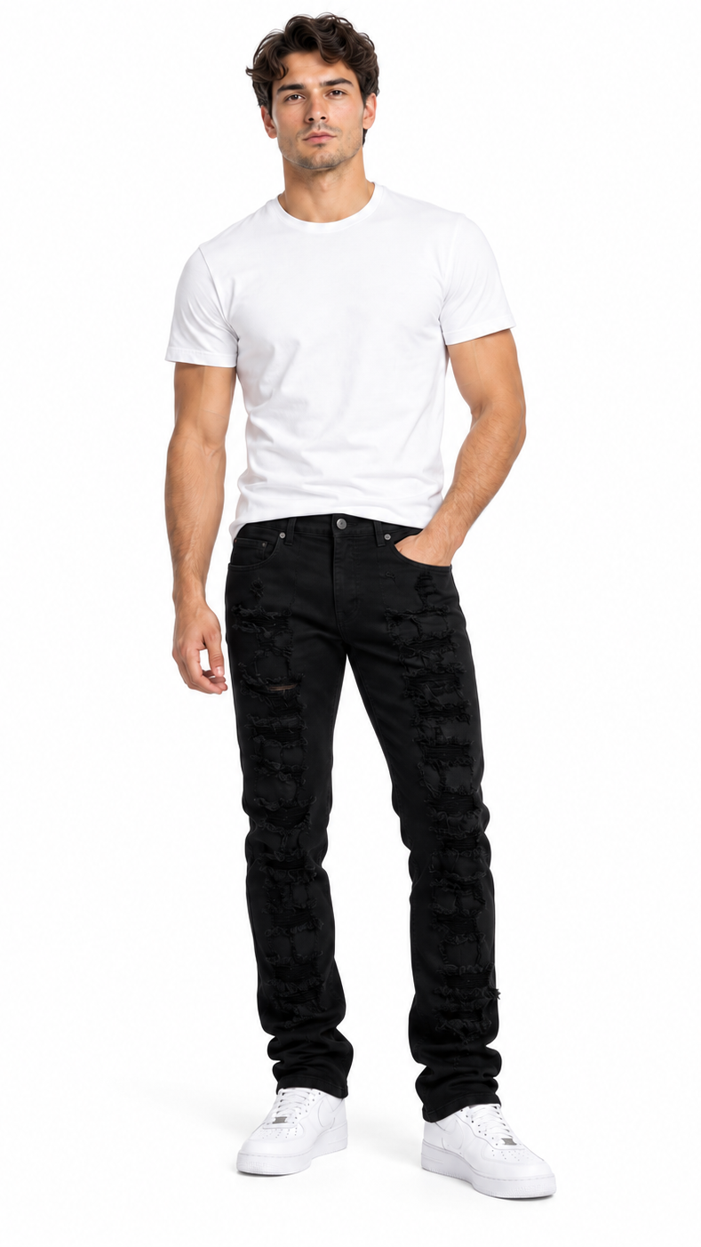 focus distressed stacked denim by FOCUS