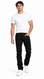 focus distressed stacked denim by FOCUS