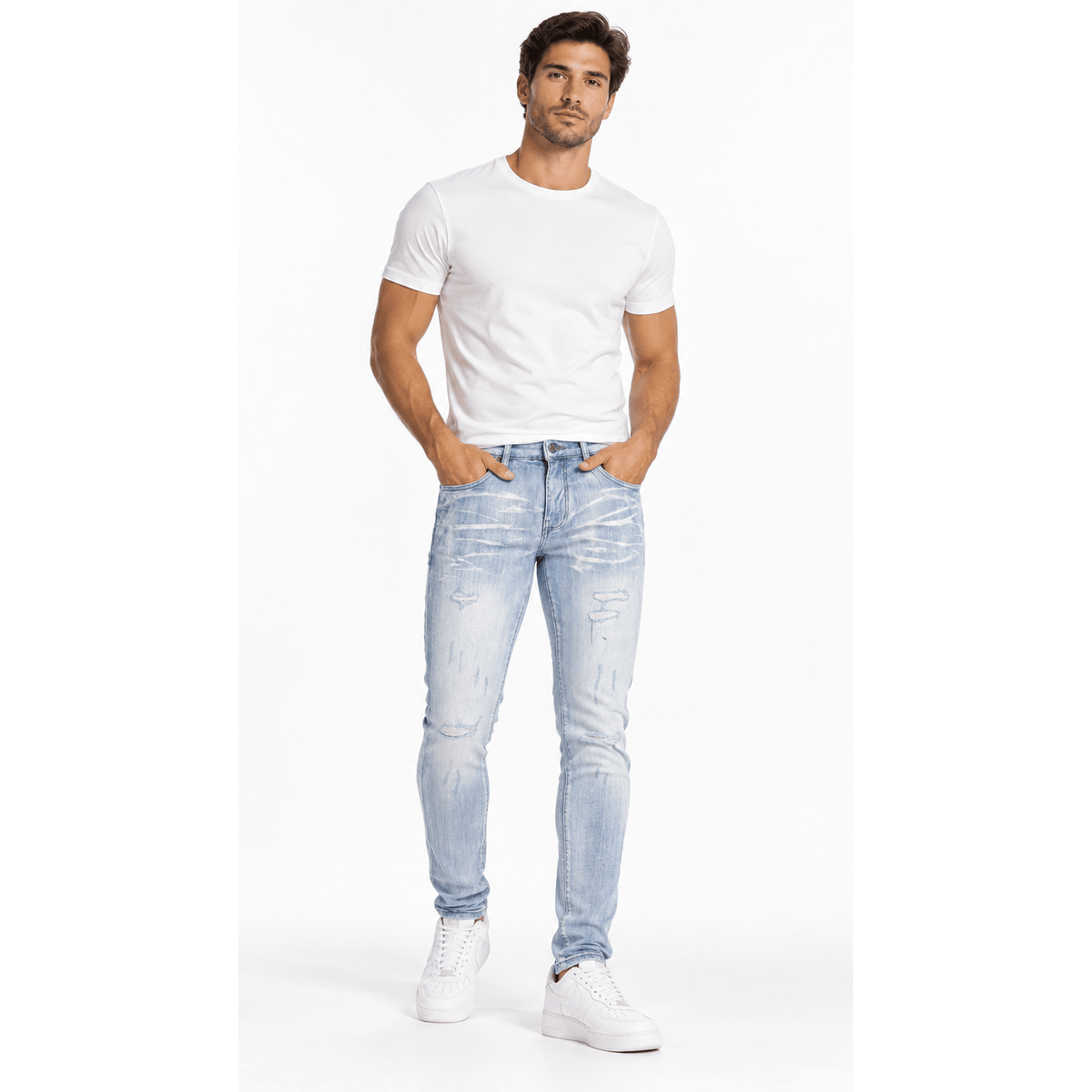 Dztr light distressed skinny fit denim - DENIM - Cityswagusa.com