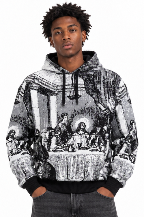 One in a million knit last supper pullover hoodie by ONE IN A MILLION