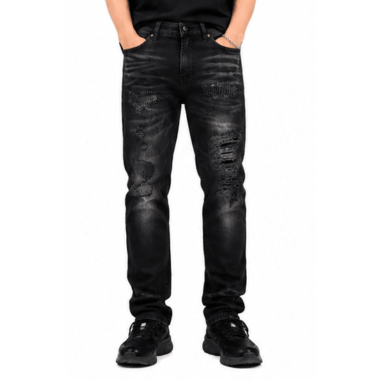 M.society slim straight fit rip and repair denim - DENIM - Cityswagusa.com