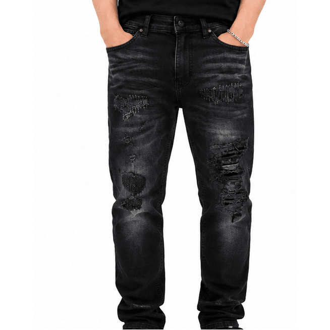 M.society slim straight fit rip and repair denim - DENIM - Cityswagusa.com