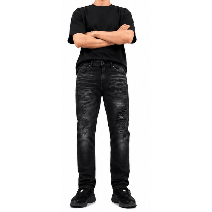 M.society slim straight fit rip and repair denim - DENIM - Cityswagusa.com