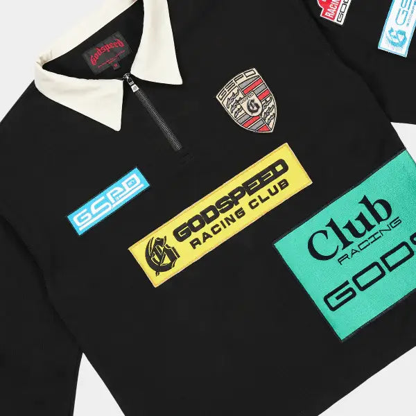 Godspeed racing club longsleeve quarter zip polo shirt - SMALL / BLACK - SHIRT L/S