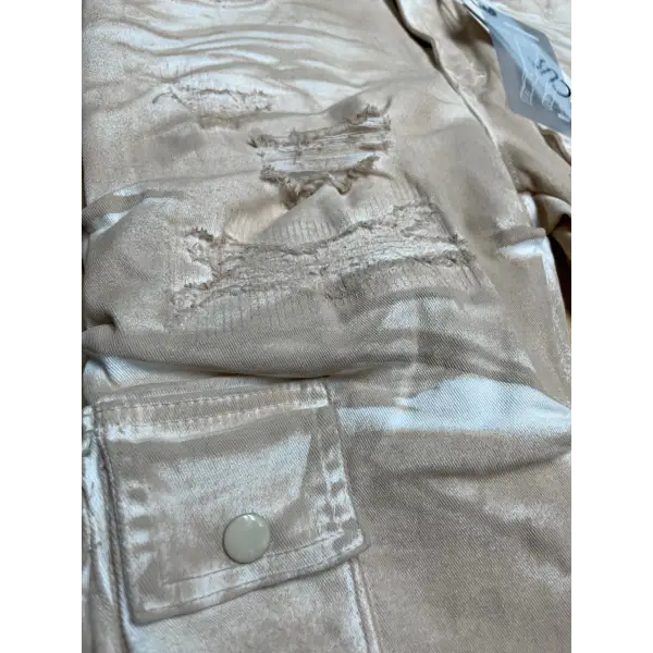 Beige Focus Cgo distressed coated stacked denim - DENIM