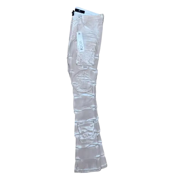 Beige Focus Cgo distressed coated stacked denim - DENIM