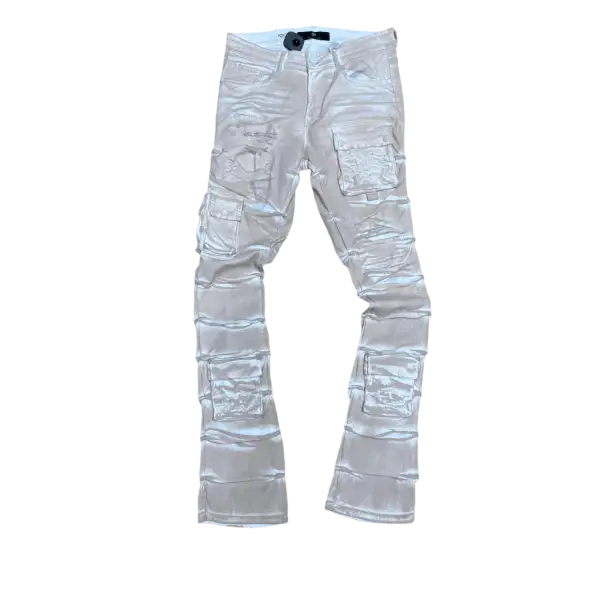 Beige Focus Cgo distressed coated stacked denim - DENIM