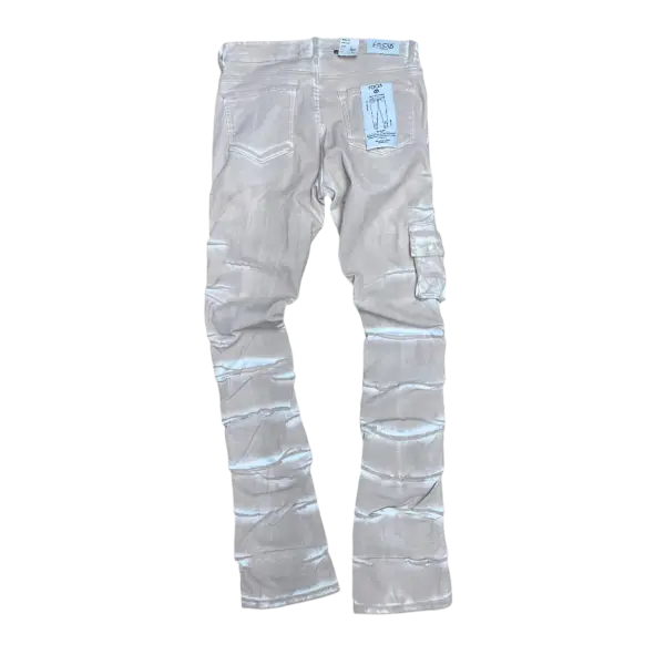 Beige Focus Cgo distressed coated stacked denim - DENIM
