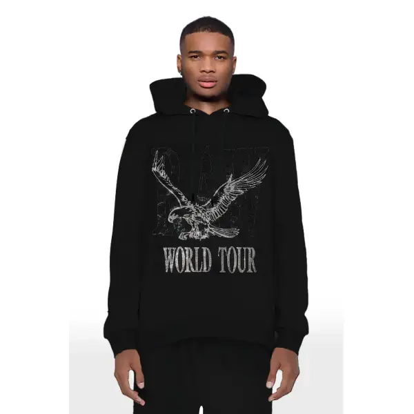 Black label X Rawyalty raw world tour bling hoodie - SMALL / BLACK - HOODIE