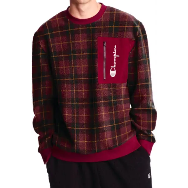 Champion Sherpa Plaid Zip Front Pkt Sweatshirt - ECtrendsetters