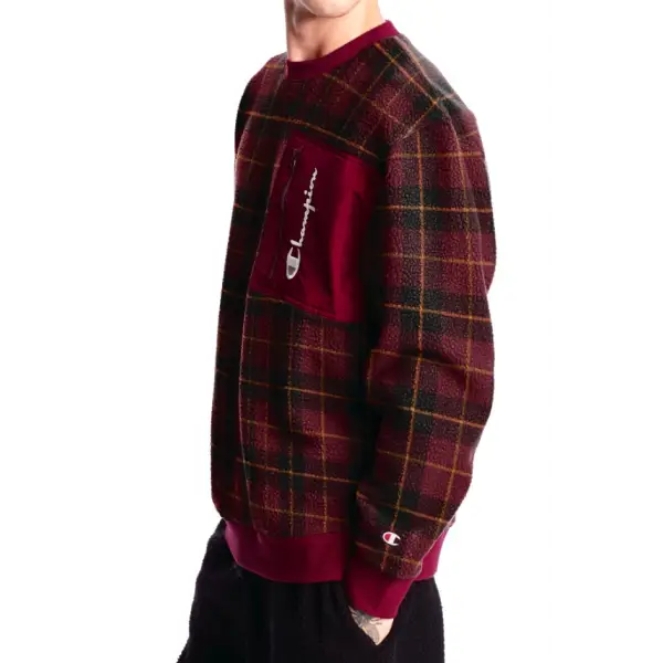 Champion Sherpa Plaid Zip Front Pkt Sweatshirt - ECtrendsetters
