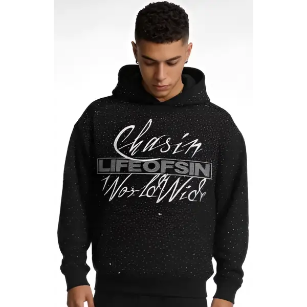 Chasin worldwide life of sin rhinestone hoodie - SMALL / BLACK - HOODIE