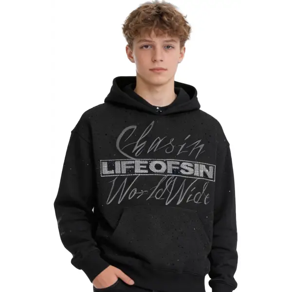 Chasin worldwide life of sin rhinestone hoodie - SMALL / BLACK - HOODIE