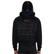 Chasin worldwide never stop rhinestone zip up hoodie - HOODIE