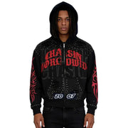 Chasin worldwide never stop rhinestone zip up hoodie - SMALL / BLACK - HOODIE