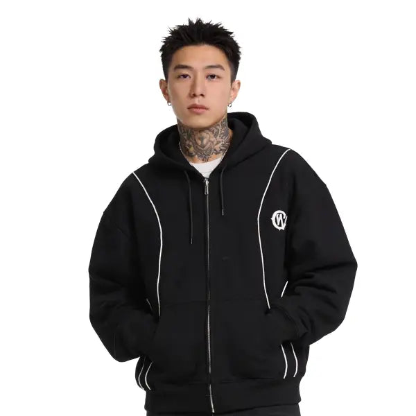 Chasin worldwide reflective zip up hoodie - SMALL / BLACK - HOODIE