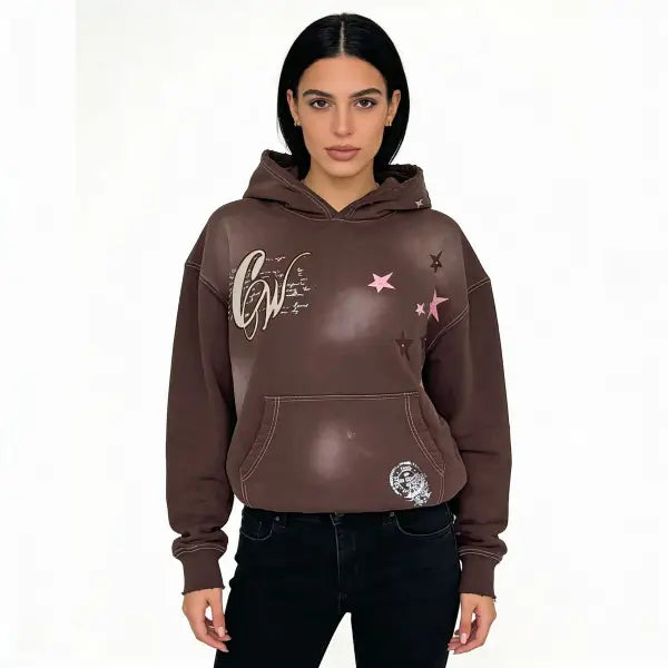 Chasin worldwide starry hoodie - SMALL / BROWN - HOODIE