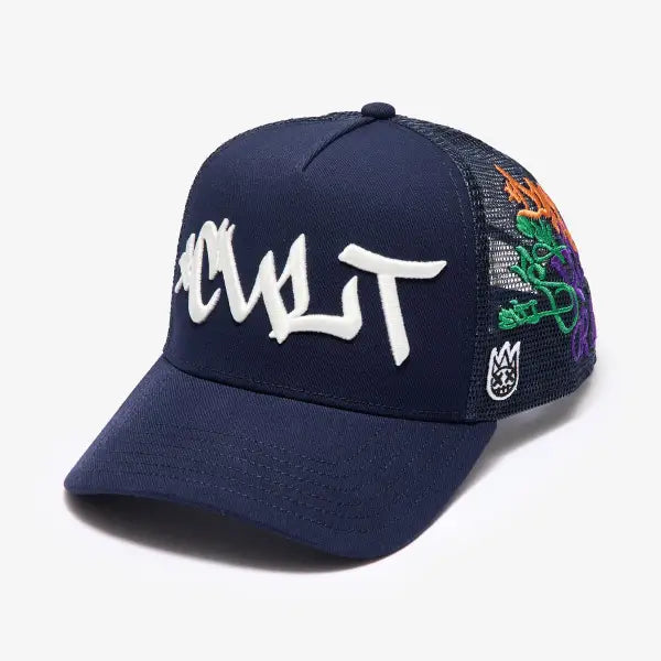 Cult graffiti mesh trucker hat - OSFA / NAVY - HATS