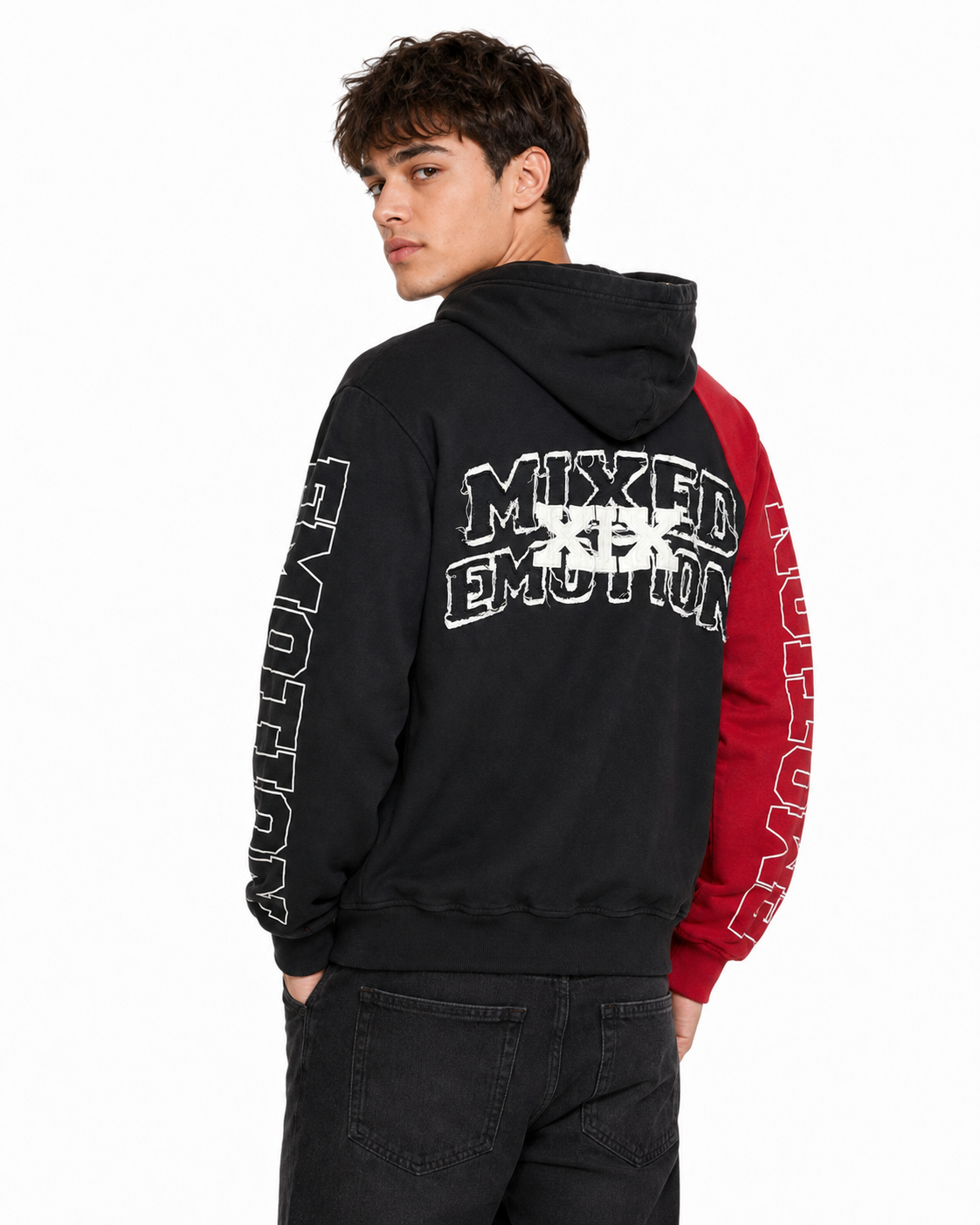 Mixed emotion split decision zip up hoodie by MIXED EMOTION